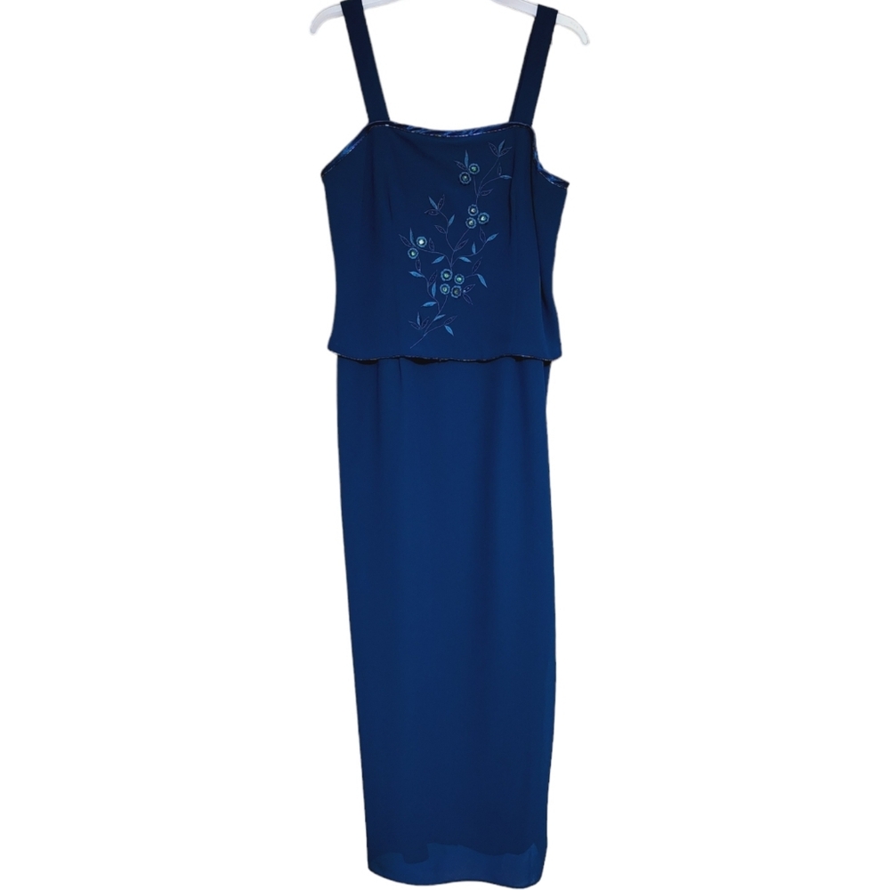 Women's Vintage R&M Richards Royal Blue Beaded S/S Formal Long Dress sleeveless
